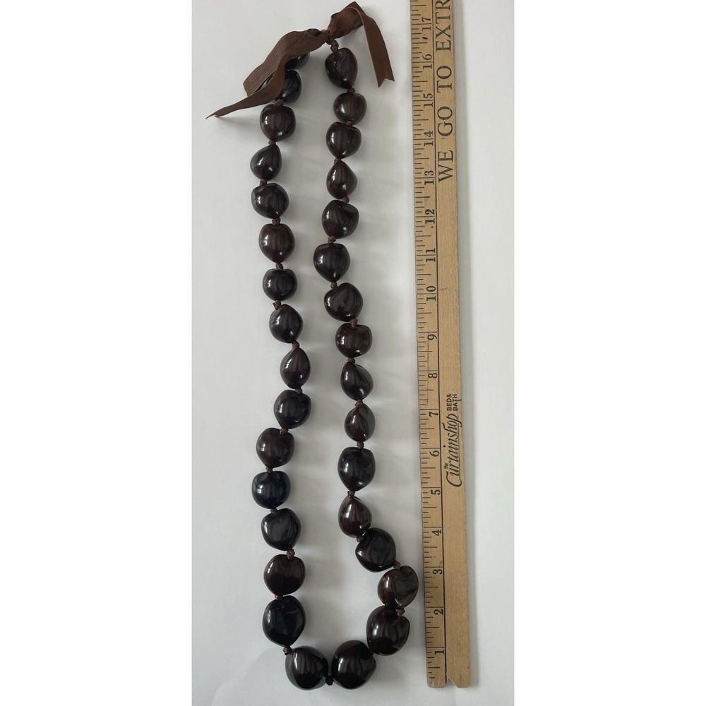 Kukui Nut Lei Necklace Marshall Islands Large Dark‎ Brown Polished Nut Beads